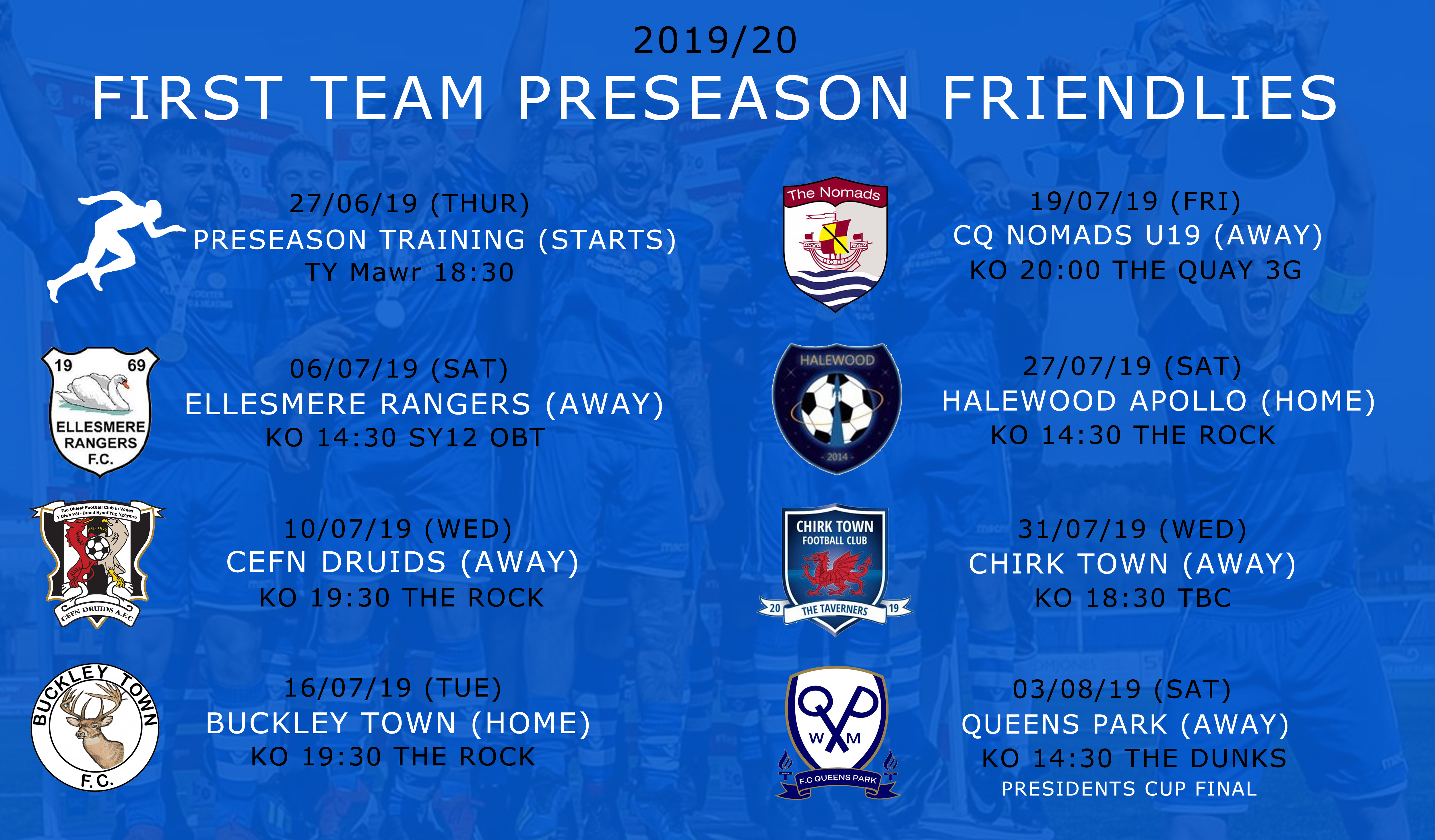 First Team Preseason Friendlies 2019/20